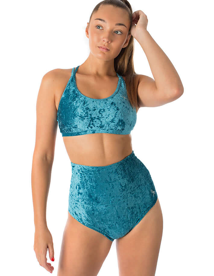 Velvet sports bra Nicole | Sports bra | Color: bronze velvet | Women's sports bra | Dragonfly Pole Dance Clothes and Bikram Hot Yoga Outfit