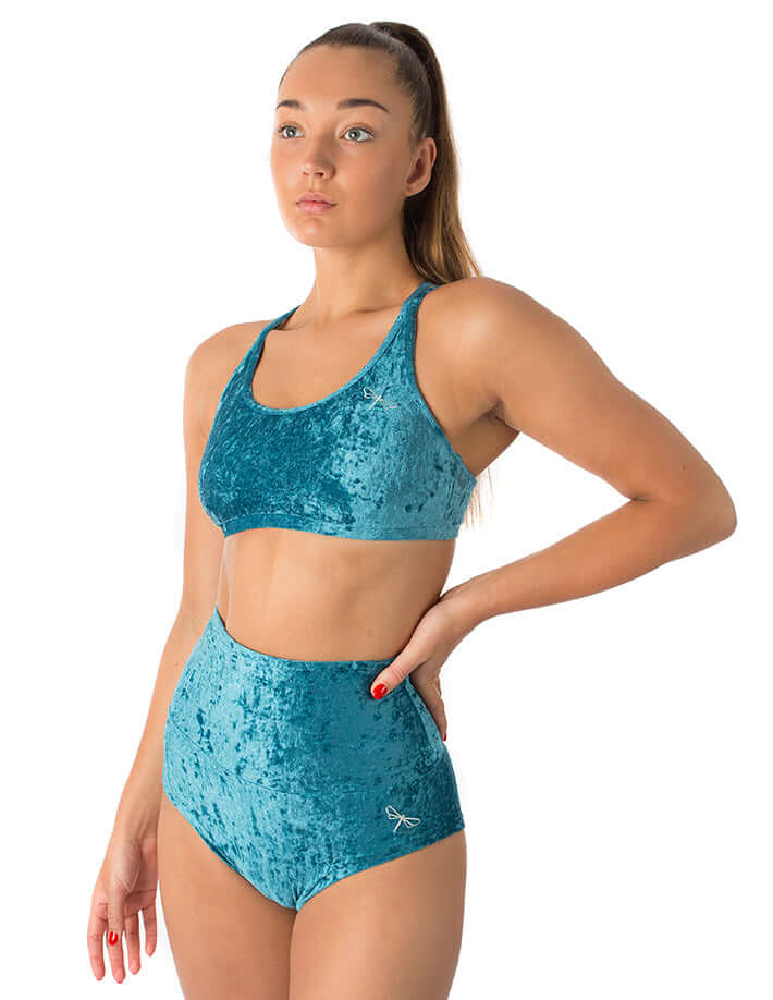 Velvet sports bra Nicole | Sports bra | Color: bronze velvet | Women's sports bra | Dragonfly Pole Dance Clothes and Bikram Hot Yoga Outfit