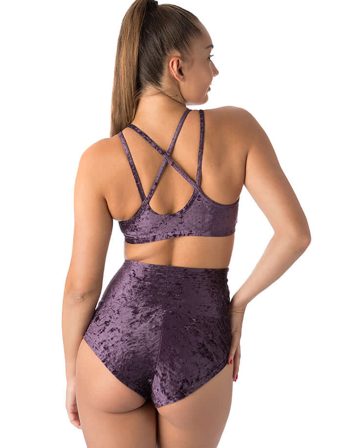 Velvet sports bra Nicole | Sports bra | Color: bronze velvet | Women's sports bra | Dragonfly Pole Dance Clothes and Bikram Hot Yoga Outfit