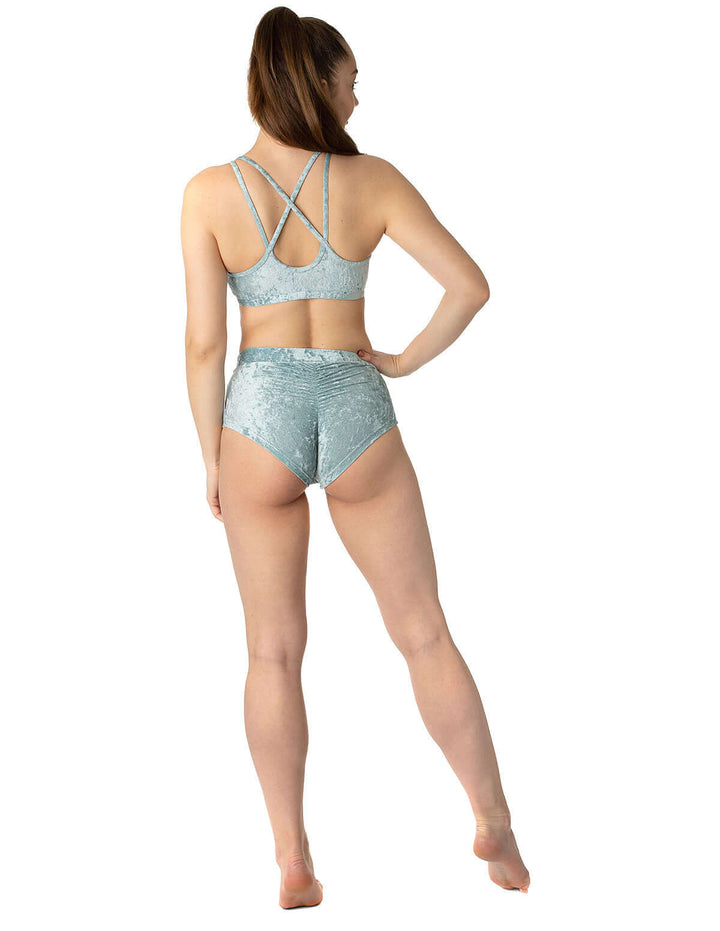 Velvet pole shorts Lola | Short pole dance en velours | Color: frosty velvet | Pole Shorts | Dragonfly Pole Dance Clothing and Bikram Hot Yoga Wear