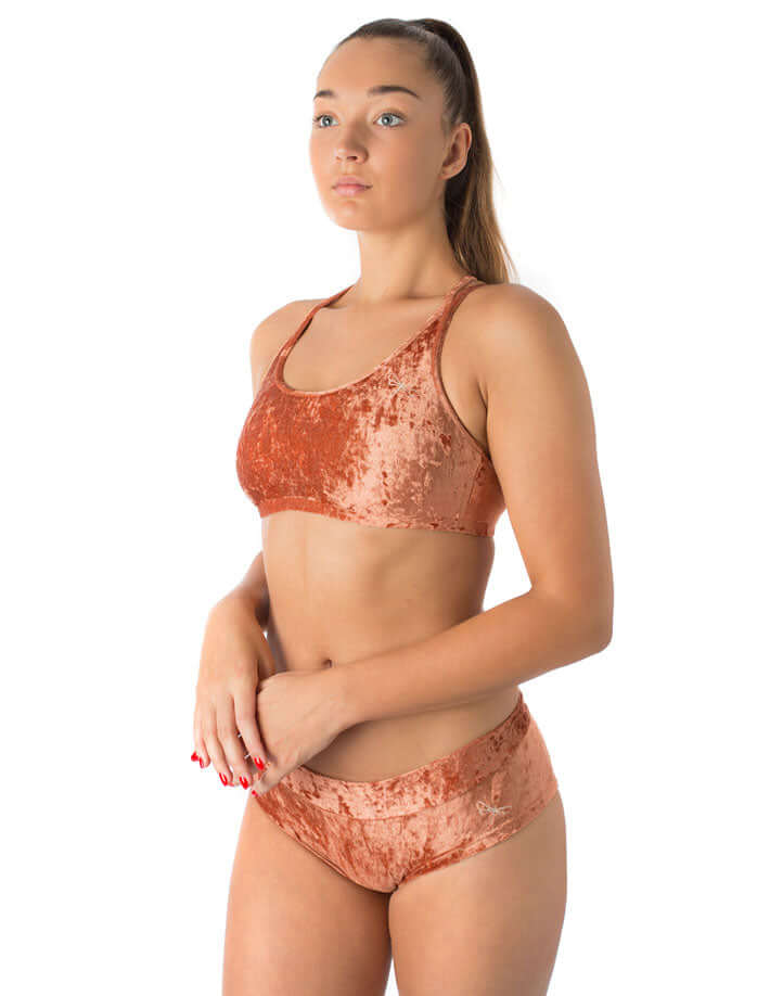 Samt Sport-BH Nicole | Sports bra | Color: bronze velvet | Women's sports bra | Dragonfly Pole Dance Clothes and Bikram Hot Yoga Outfit