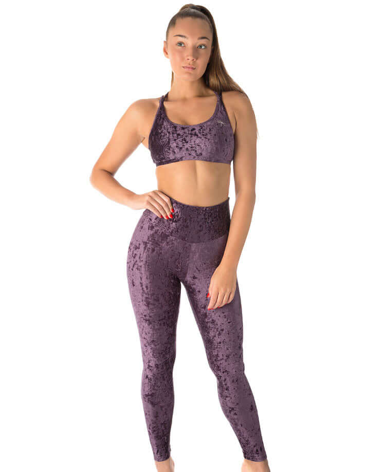 Velvet sports bra Nicole | Sports bra | Color: bronze velvet | Women's sports bra | Dragonfly Pole Dance Clothes and Bikram Hot Yoga Outfit