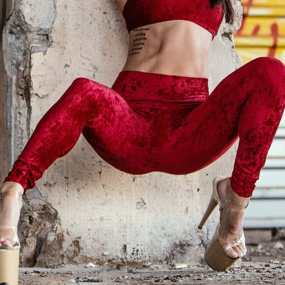 Velvet leggings Adriana | Leggings | Color: red velvet | Yoga Leggings | Dragonfly Pole Wear and Bikram Hot Yoga Clothes