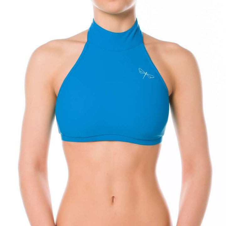 Halter sports bra Lisette | Sports bra | Color: azure | Women's sports bra | Dragonfly Pole Dance Clothes and Bikram Hot Yoga Outfit
