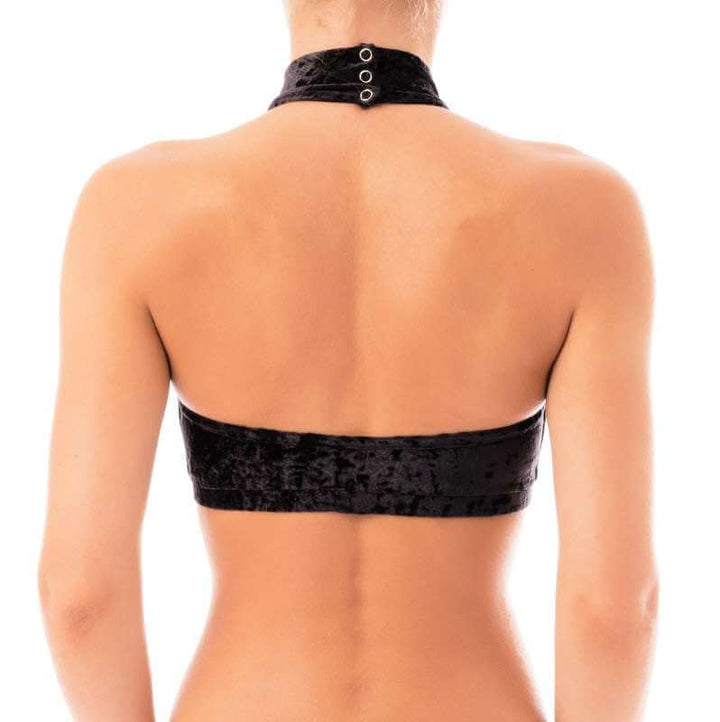 Velvet halter top Lisette | Sports bra | Color: purple velvet | Women's sports bra | Dragonfly Pole Dance Clothes and Bikram Hot Yoga Outfit