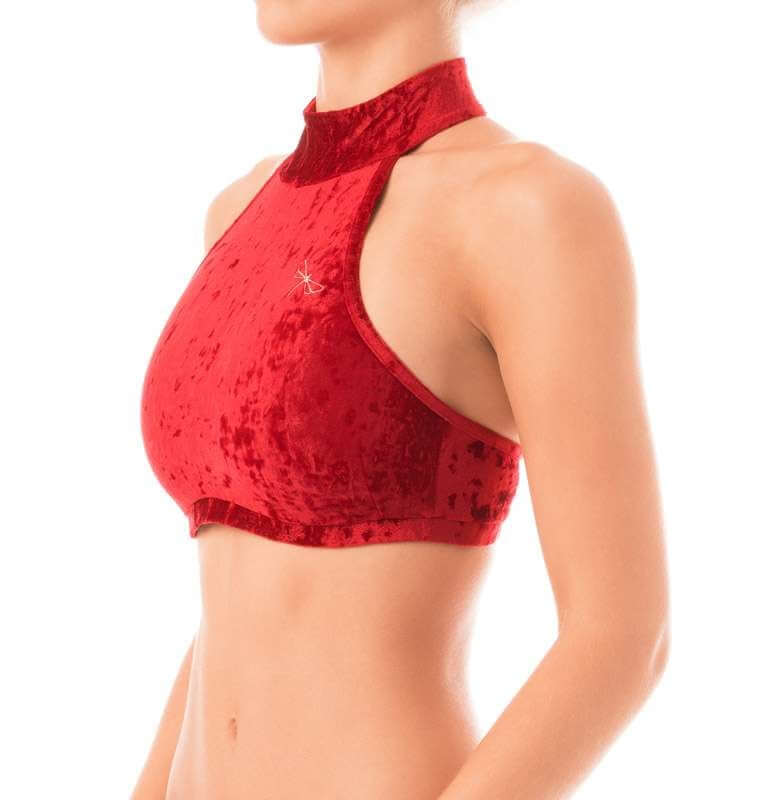 Velvet halter top Lisette | Sports bra | Color: purple velvet | Women's sports bra | Dragonfly Pole Dance Clothes and Bikram Hot Yoga Outfit