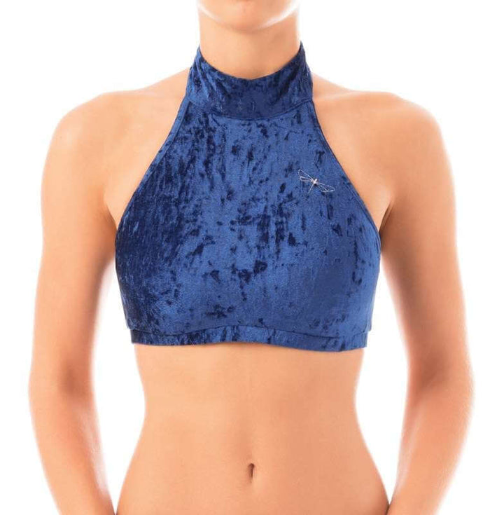Velvet halter top Lisette | Sports bra | Color: purple velvet | Women's sports bra | Dragonfly Pole Dance Clothes and Bikram Hot Yoga Outfit