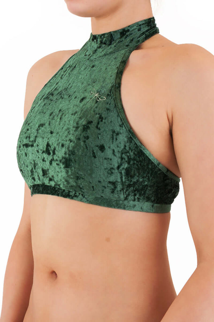 Velvet halter top Lisette | Sports bra | Color: purple velvet | Women's sports bra | Dragonfly Pole Dance Clothes and Bikram Hot Yoga Outfit