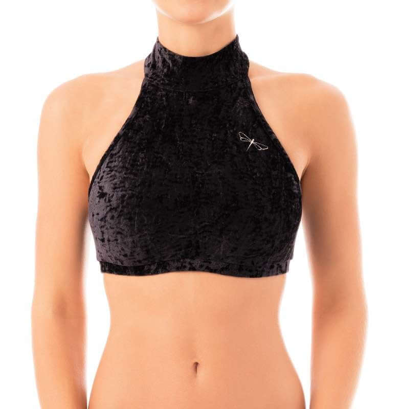 Velvet halter top Lisette | Sports bra | Color: purple velvet | Women's sports bra | Dragonfly Pole Dance Clothes and Bikram Hot Yoga Outfit