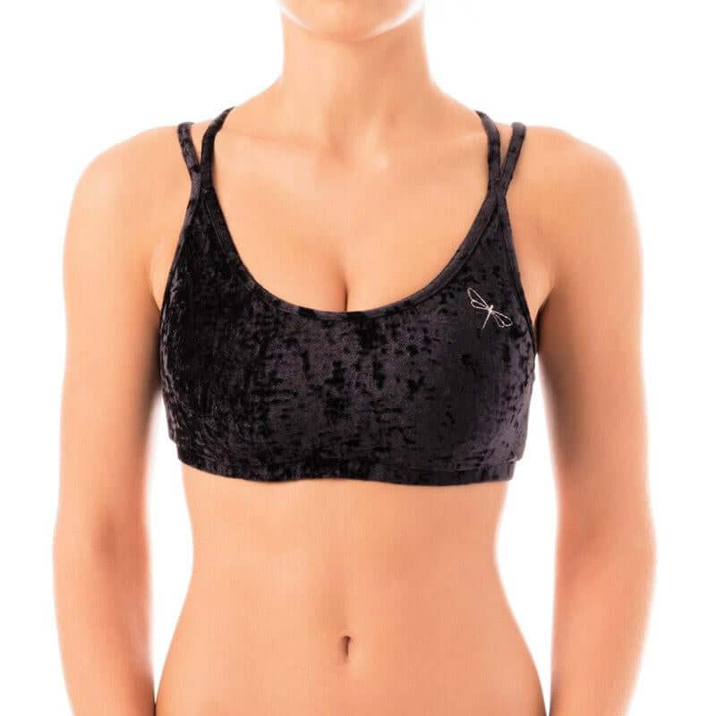 Velvet sports bra Nicole | Sports bra | Color: bronze velvet | Women's sports bra | Dragonfly Pole Dance Clothes and Bikram Hot Yoga Outfit