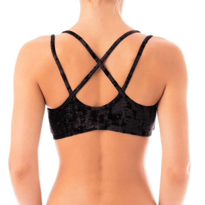 Velvet sports bra Nicole | Sports bra | Color: bronze velvet | Women's sports bra | Dragonfly Pole Dance Clothes and Bikram Hot Yoga Outfit