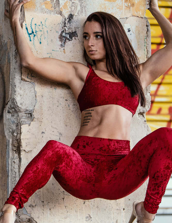 Velvet sports bra Nicole | Sports bra | Color: bronze velvet | Women's sports bra | Dragonfly Pole Dance Clothes and Bikram Hot Yoga Outfit