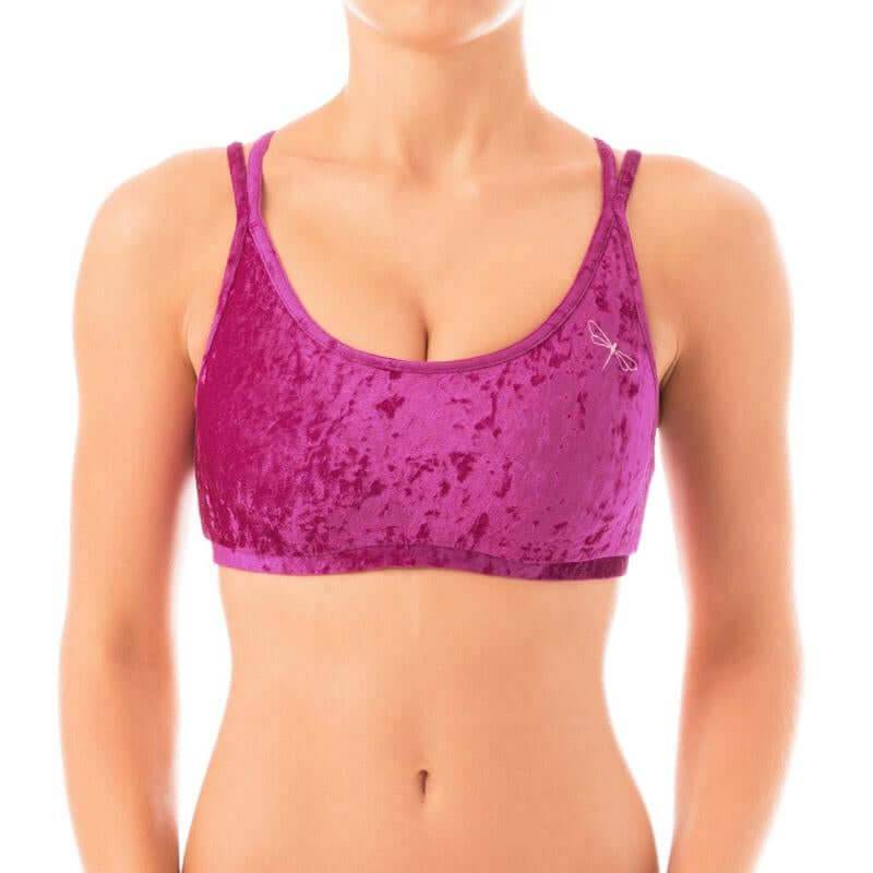 Velvet sports bra Nicole | Sports bra | Color: bronze velvet | Women's sports bra | Dragonfly Pole Dance Clothes and Bikram Hot Yoga Outfit