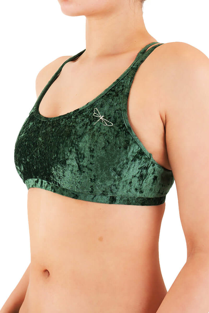Velvet sports bra Nicole | Sports bra | Color: bronze velvet | Women's sports bra | Dragonfly Pole Dance Clothes and Bikram Hot Yoga Outfit