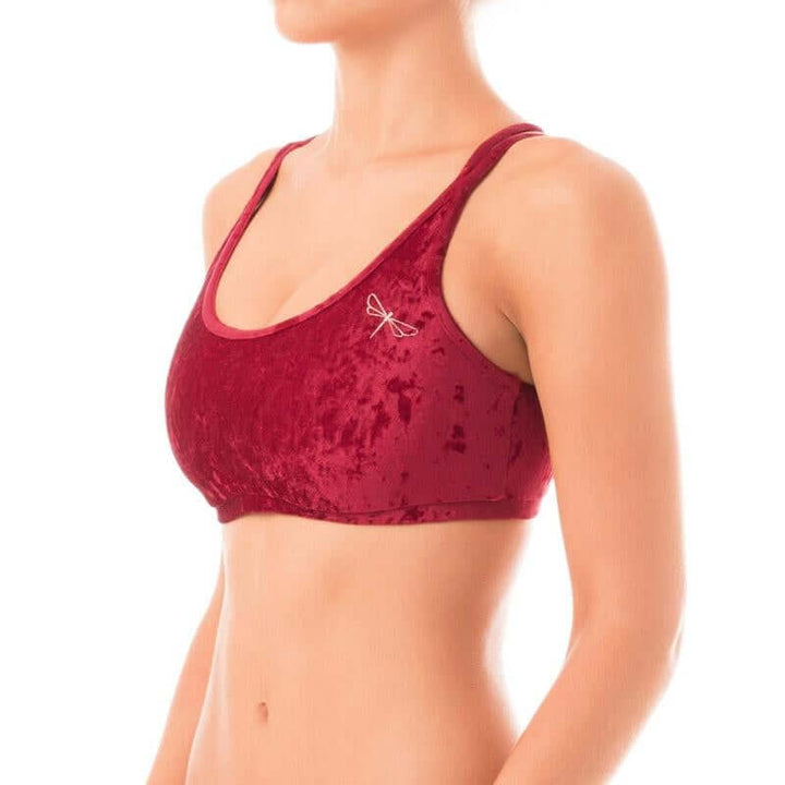 Velvet sports bra Nicole | Sports bra | Color: bronze velvet | Women's sports bra | Dragonfly Pole Dance Clothes and Bikram Hot Yoga Outfit