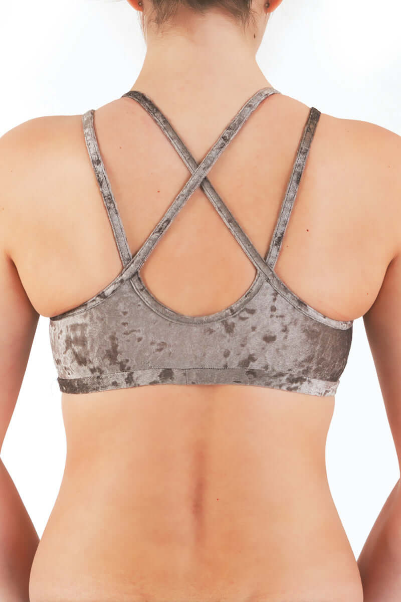 Velvet sports bra Nicole | Sports bra | Color: bronze velvet | Women's sports bra | Dragonfly Pole Dance Clothes and Bikram Hot Yoga Outfit