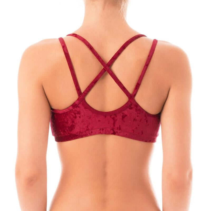 Velvet sports bra Nicole | Sports bra | Color: bronze velvet | Women's sports bra | Dragonfly Pole Dance Clothes and Bikram Hot Yoga Outfit