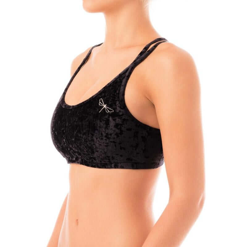 Velvet sports bra Nicole | Sports bra | Color: bronze velvet | Women's sports bra | Dragonfly Pole Dance Clothes and Bikram Hot Yoga Outfit
