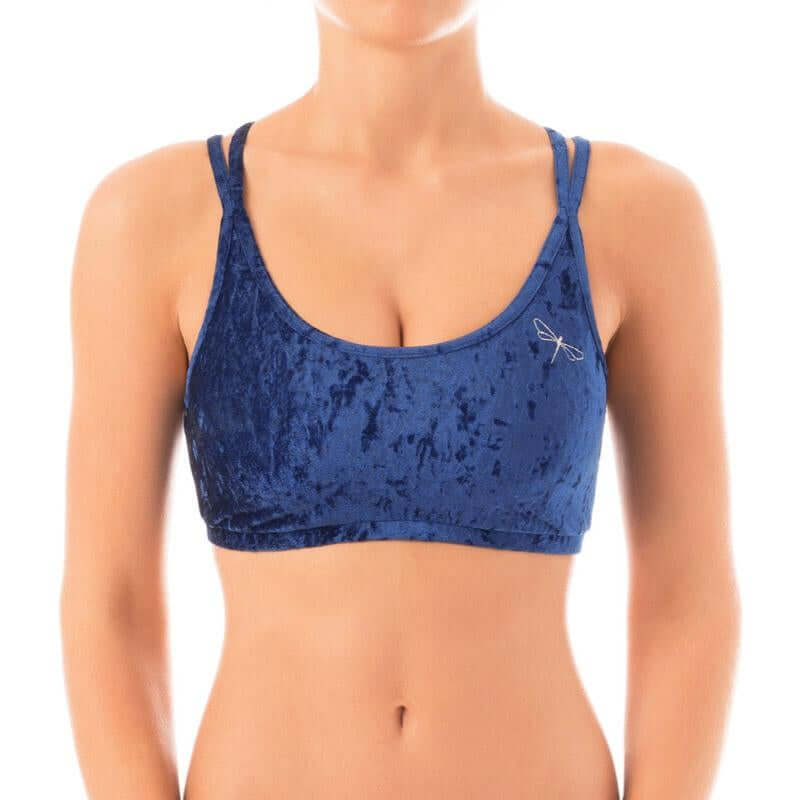 Velvet sports bra Nicole | Sports bra | Color: blue velvet | Women's sports bra | Dragonfly Pole Dance Clothes and Bikram Hot Yoga Outfit