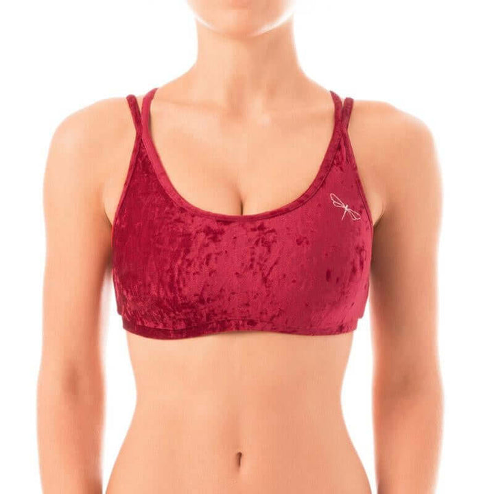Velvet sports bra Nicole | Sports bra | Color: red velvet | Women's sports bra | Dragonfly Pole Dance Clothes and Bikram Hot Yoga Outfit