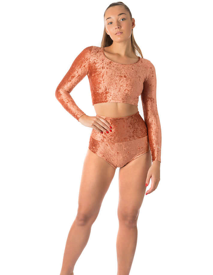 High waisted velvet pole shorts | Shorts | Color: bronze velvet | Velvet pole shorts | Dragonfly Pole Dance Clothing and Bikram Hot Yoga Wear