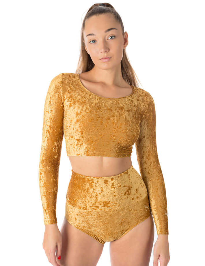 High Waist Samt Pole Shorts | Hochtaillierte Samt Pole Shorts | Color: gold velvet | Pole Shorts | Dragonfly Pole Dance Clothing and Bikram Hot Yoga Wear