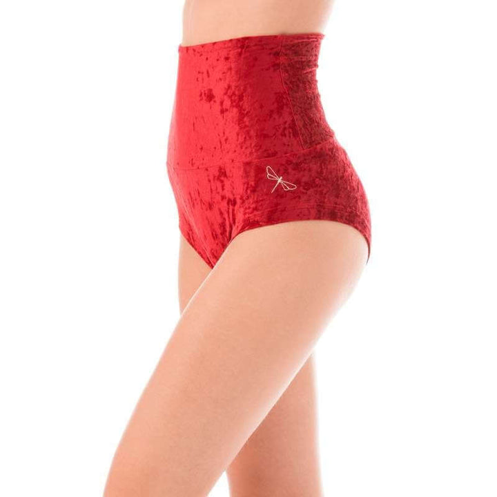 Velvet pole shorts Betty | Short pole dance velours à taille haute | Color: red velvet | Pole Shorts | Dragonfly Pole Dance Clothing and Bikram Hot Yoga Wear