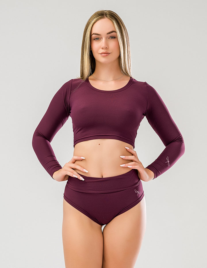 Pavi long-sleeve sports crop top – plum