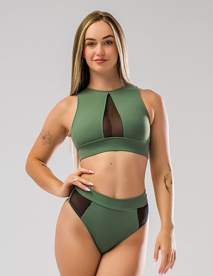 Rachel mesh sports bra for pole dance and yoga – sage / mesh
