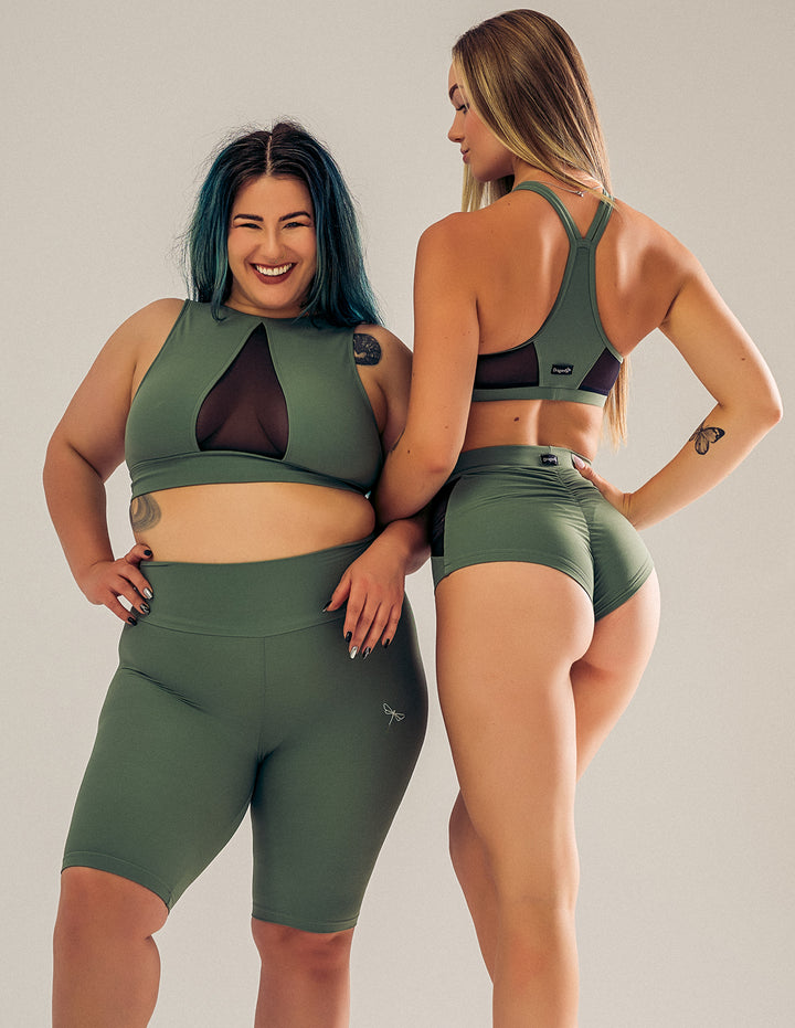 Rachel mesh sports bra for pole dance and yoga – sage / mesh