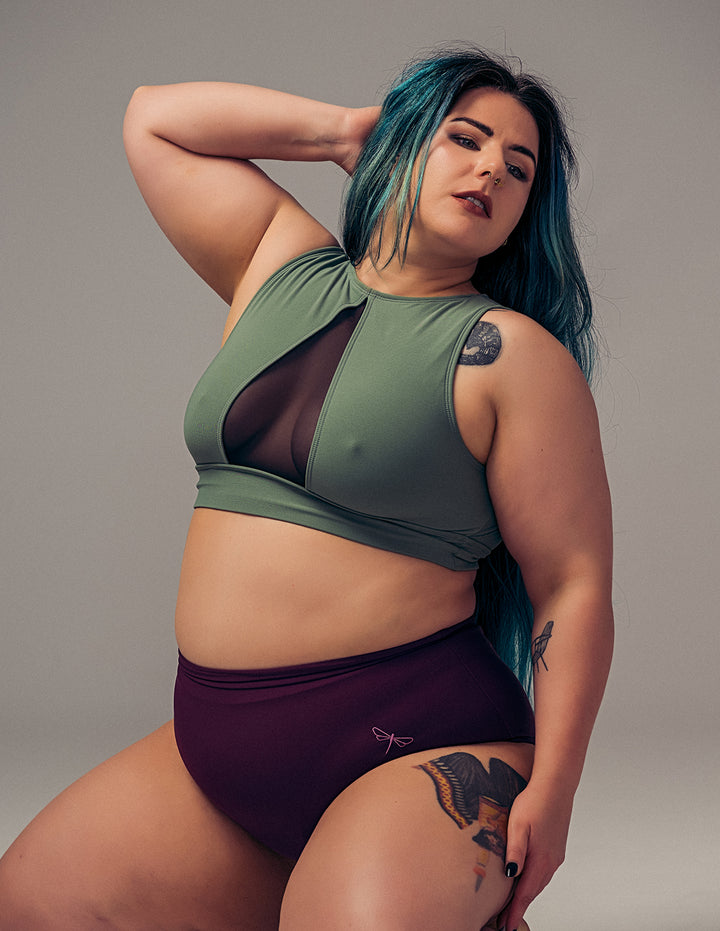Rachel mesh sports bra for pole dance and yoga – sage / mesh