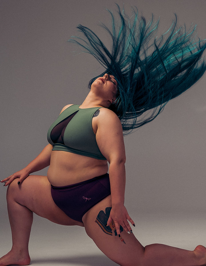 Rachel mesh sports bra for pole dance and yoga – sage / mesh