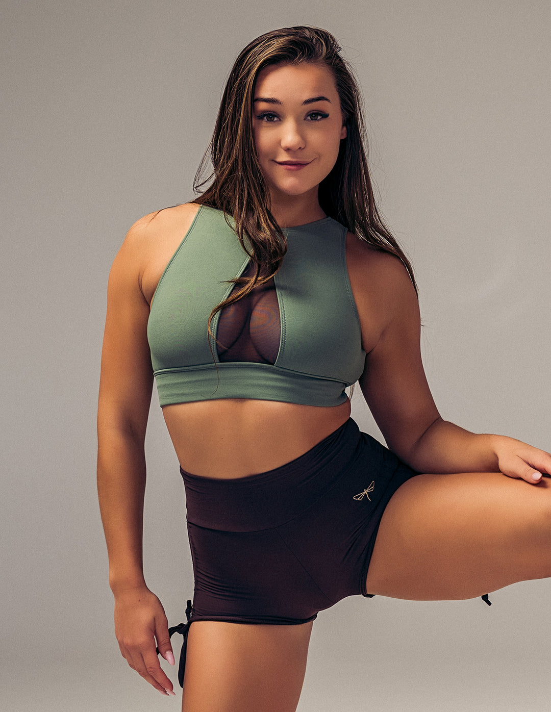 Rachel mesh sports bra for pole dance and yoga – sage / mesh