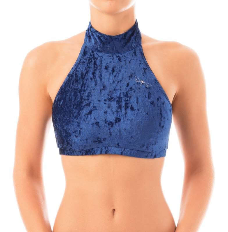 Velvet halter top Lisette | Brassière sport halter dos nu en velours | Color: purple velvet | Women's sports bra | Dragonfly Pole Dance Clothes and Bikram Hot Yoga Outfit
