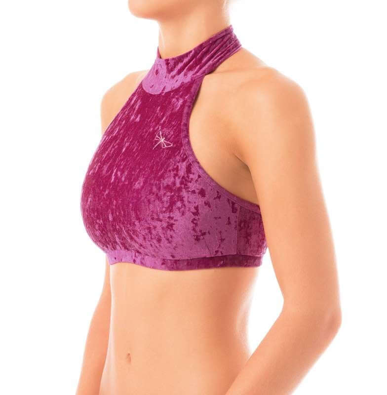 Velvet halter top Lisette | Samt Neckholder Sport Top | Color: purple velvet | Women's sports bra | Dragonfly Pole Dance Clothes and Bikram Hot Yoga Outfit