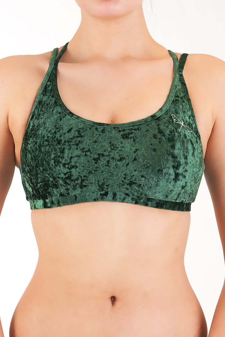 Velvet sports bra Nicole | Sports bra | Color: bronze velvet | Women's sports bra | Dragonfly Pole Dance Clothes and Bikram Hot Yoga Outfit