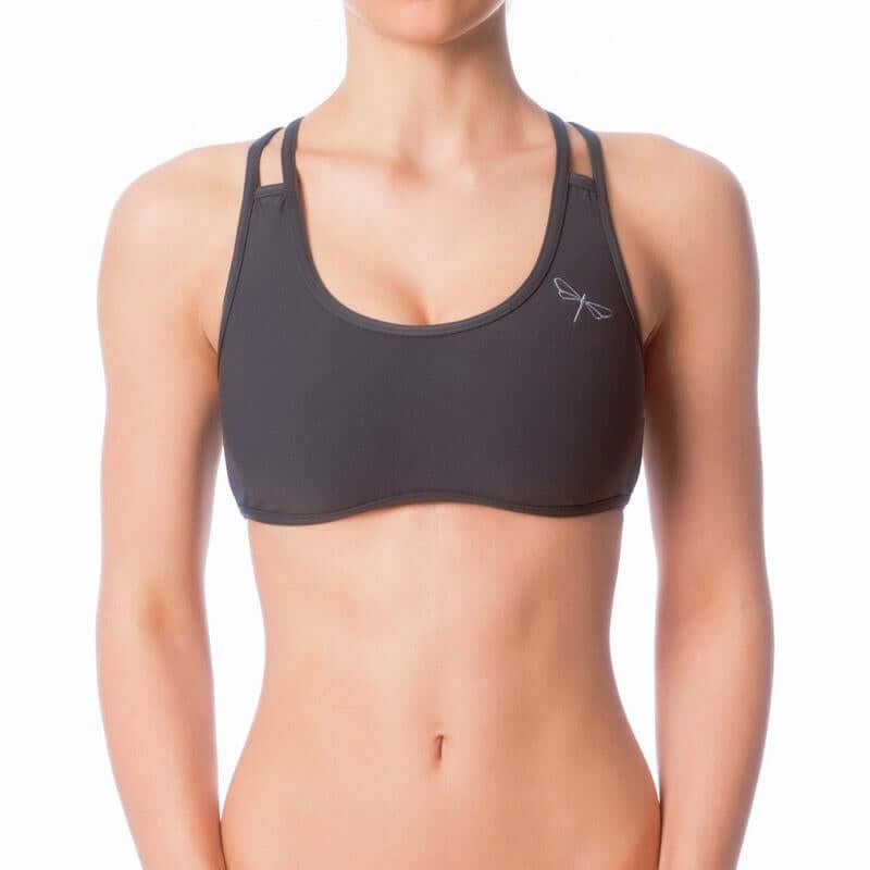 Double shoulder straps sports bra | Sports bra | Color: grey | Women's sports bra | Dragonfly Pole Dance Clothes and Bikram Hot Yoga Outfit