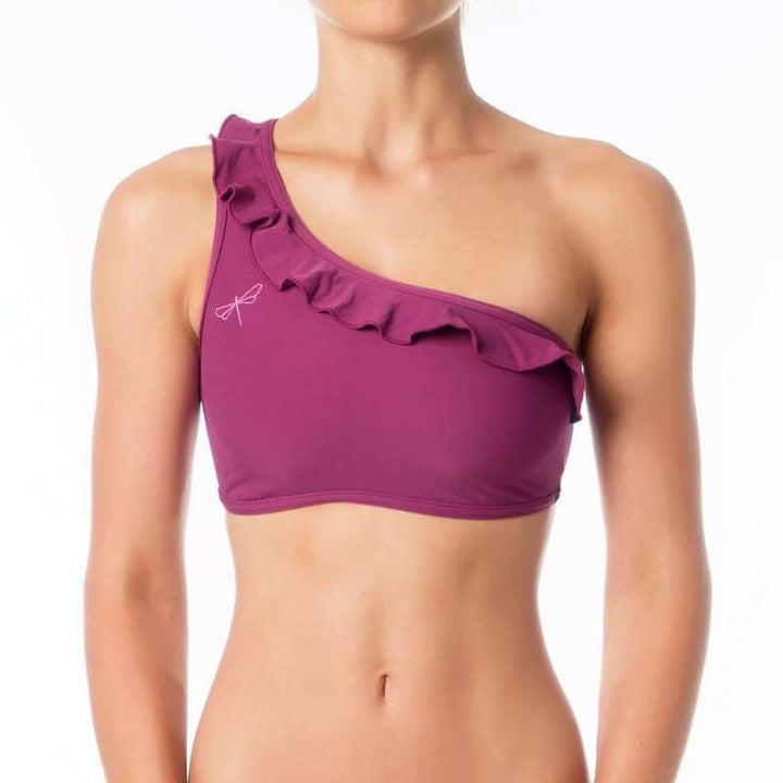 Carmen bra frilled | Sports bra | Color: ruby | Women's sports bra | Dragonfly Pole Dance Clothes and Bikram Hot Yoga Outfit