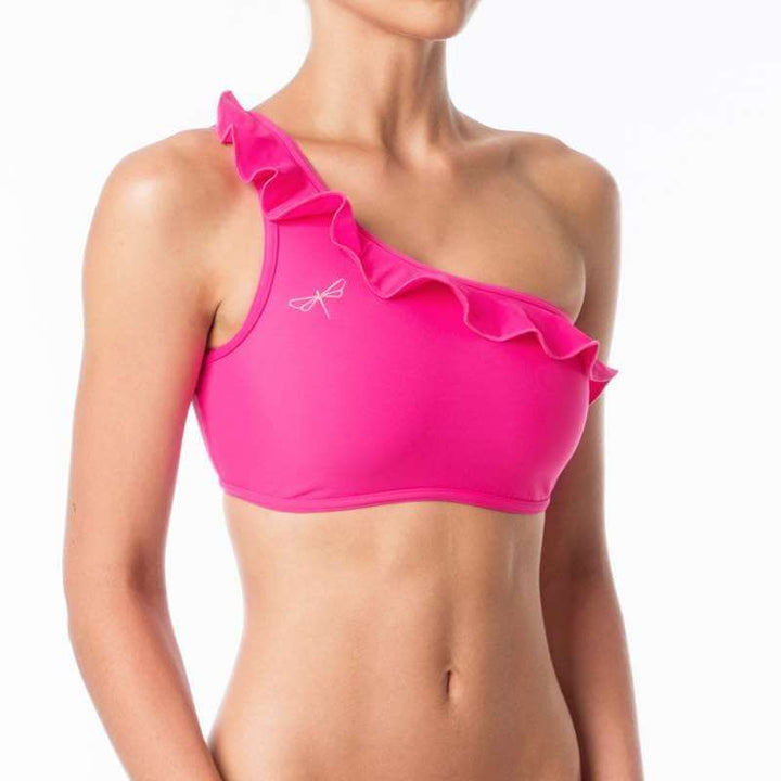 Carmen bra frilled | Sports bra | Color: ruby | Women's sports bra | Dragonfly Pole Dance Clothes and Bikram Hot Yoga Outfit