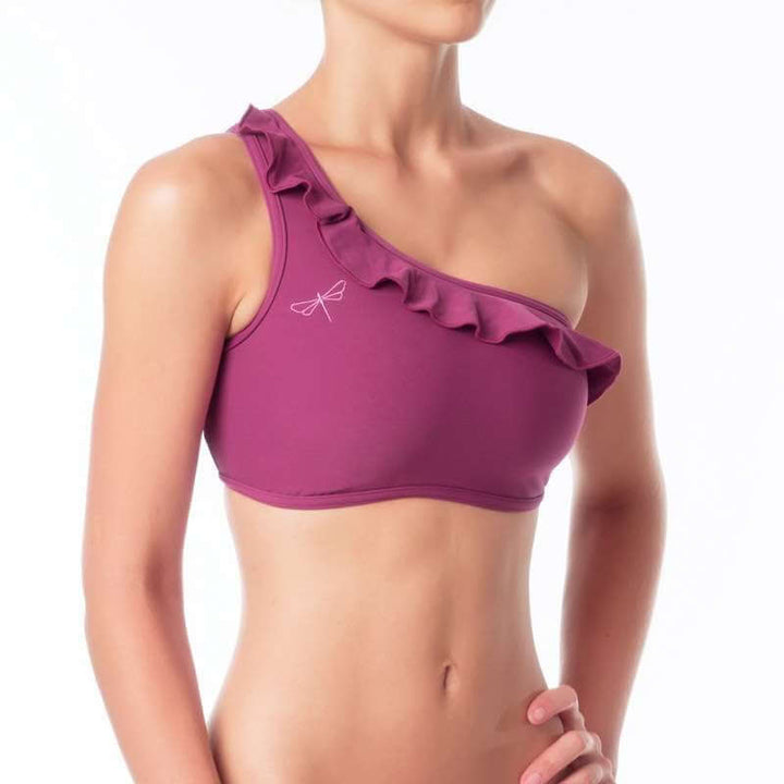 Carmen bra frilled | Sports bra | Color: ruby | Women's sports bra | Dragonfly Pole Dance Clothes and Bikram Hot Yoga Outfit