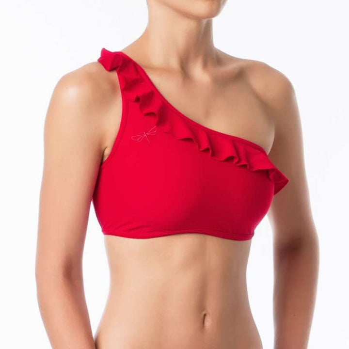 Carmen bra frilled | Sports bra | Color: ruby | Women's sports bra | Dragonfly Pole Dance Clothes and Bikram Hot Yoga Outfit